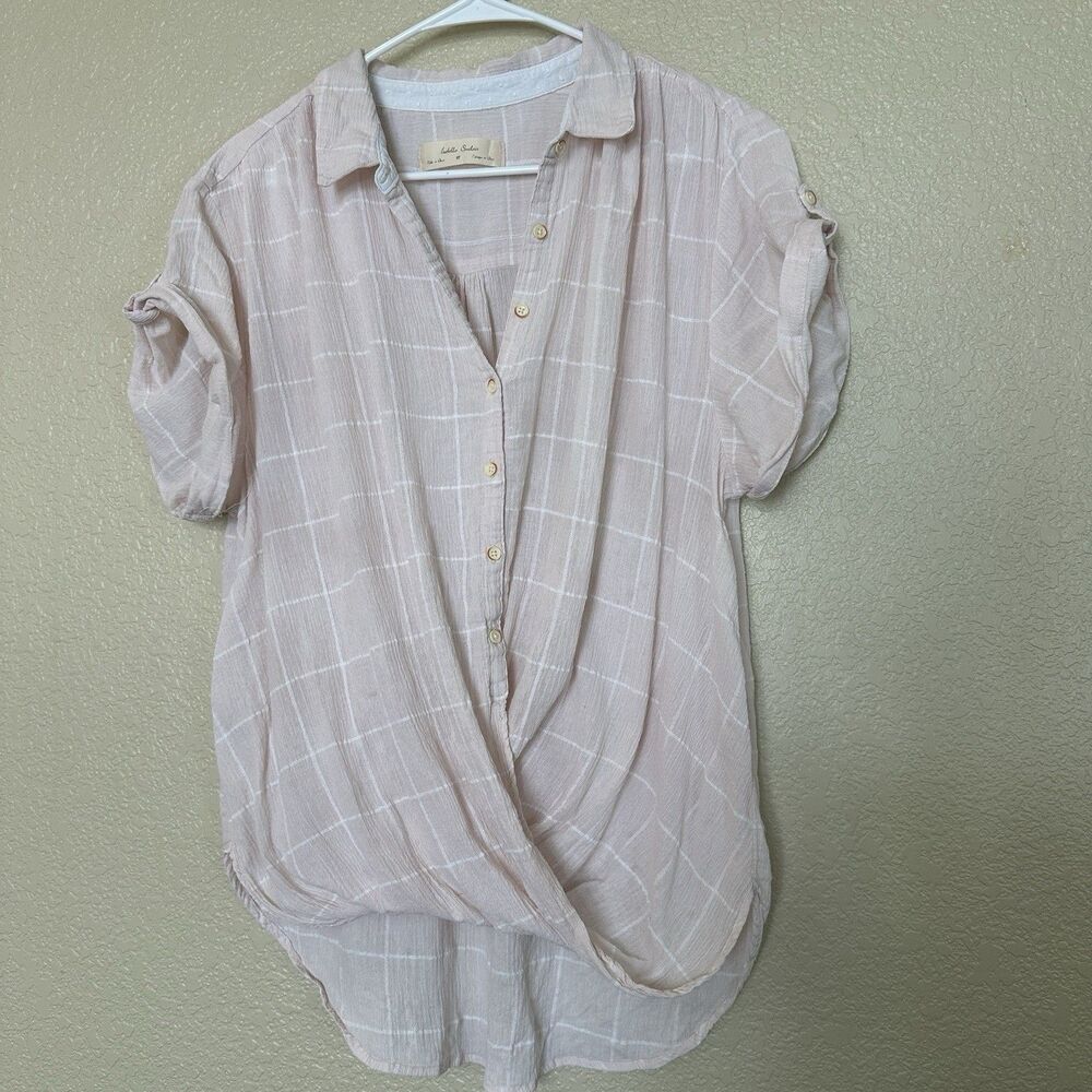 Isabella Sinclair Twist Front Top Medium Pink Anthropologie Windowpane Plaid